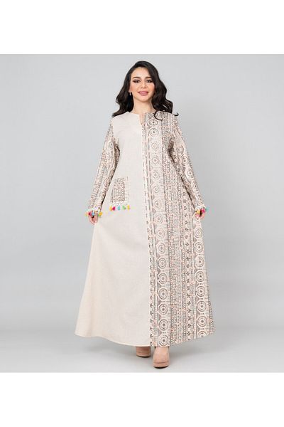 IKKXA Elegant Embroidered Linen Jalabiya