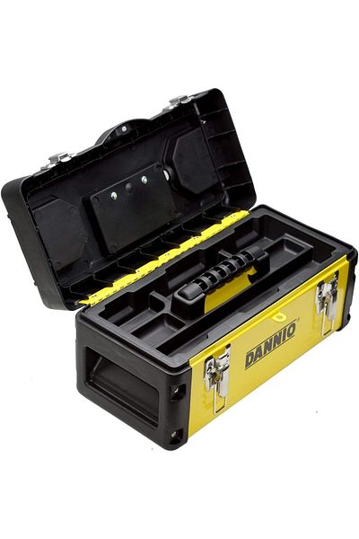 COOYA 19" portable professional tool box, plastic and steel, with handle and locking lid, for tool storage
