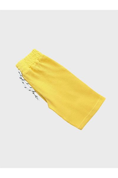 ALİŞ KİDS Boys' Cotton Yellow Waffle Fabric Pocket Waist Drawstring Short Sleeve Summer Shorts Suit