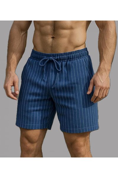 woonkey Men's Striped Waist Elastic Patterned Shorts Trend Model