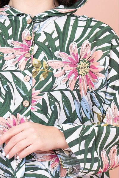 IKKXA Floral Printed Hoodie Jalabiya
