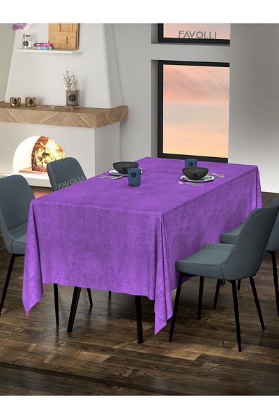 FAVOLLİ Velvet Textured Violet Purple Tablecloth