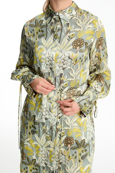 Zühre Patterned Shirt Collar Green Tunic T-1585