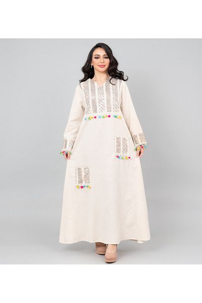 IKKXA Elegant Embroidered Linen Jalabiya