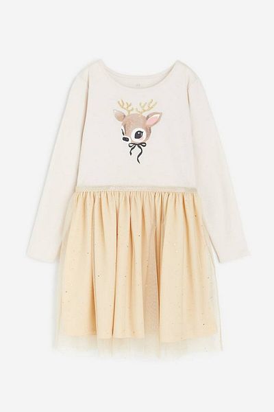 Motebarn Wear Κρέμα φόρεμα με πούλιες με μακρυμάνικο Tutu για κορίτσια