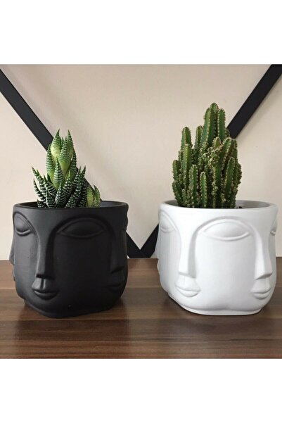 Genel Markalar Havelka Beton 2'li Mat Siyah Beyaz Saksı