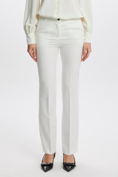 Zühre Wide Leg Ecru Fabric Trousers P-0213