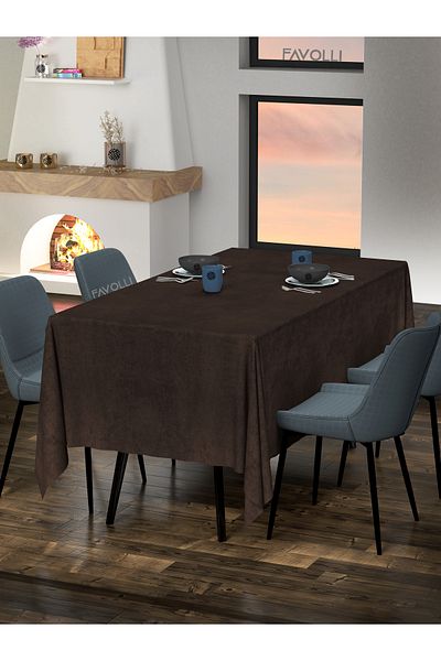 FAVOLLİ Velvet Textured Brown Tablecloth