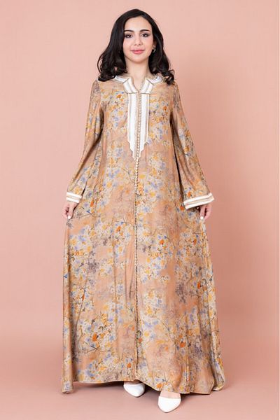IKKXA Embroidered Floral Print Jalabiya