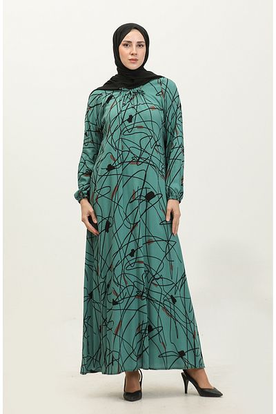 sefamerve Φόρεμα βισκόζης με πράσινο σχέδιο Plus Size - 44851K-02