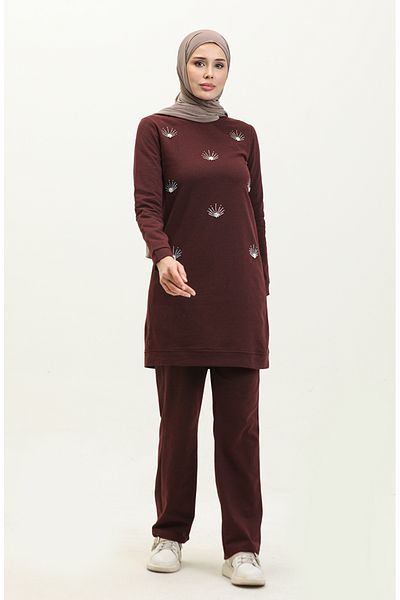 sefamerve Φόρμα φόρμας με δύο νήματα με στάμπα 3050-14 Plum