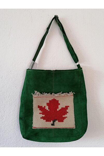 Renklerin Neşesi Handmade Genuine Nubuck Leather Green Women Shoulder Bag