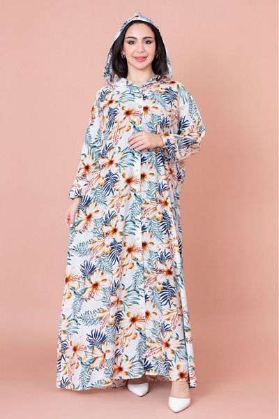 IKKXA Floral Printed Hoodie Jalabiya
