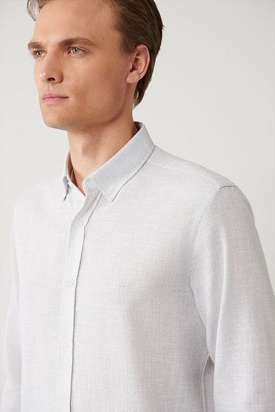 Avva Men's Light Gray Buttoned Collar Cotton Textured Shirt A41Y2130