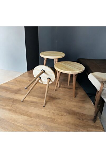 Sienta Home Dekoratif Doğal Ahşap 3’lü Zigon Sehpa Gürgen Ağacı Demonte Modern Ayak - Orta Sehpa