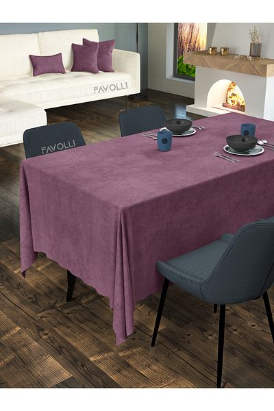 FAVOLLİ Velvet Textured Lavender Pink Tablecloth