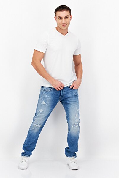 Replay Men Slim Fit Stretchable Washed Denim Jeans, Light Blue
