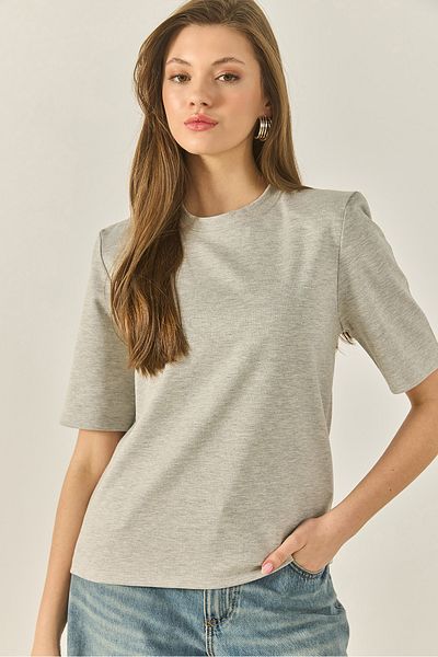 Bianco Lucci Women's Crew Neck Padded Cotton Basic T-Shirt 241134 60283128