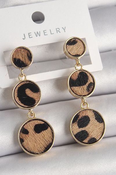 Skygo Brass Gold Color 3-Piece Leopard Print Dangle Circle Plate Model Women's Earrings - Tj-Bkp9891
