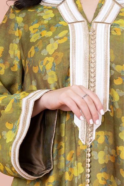 IKKXA Embroidered Floral Print Jalabiya