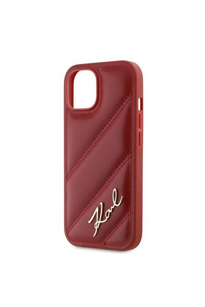 Karl Lagerfeld IPhone 15 Case, Diagonal Quilted Script, Karl Lagerfeld - Red