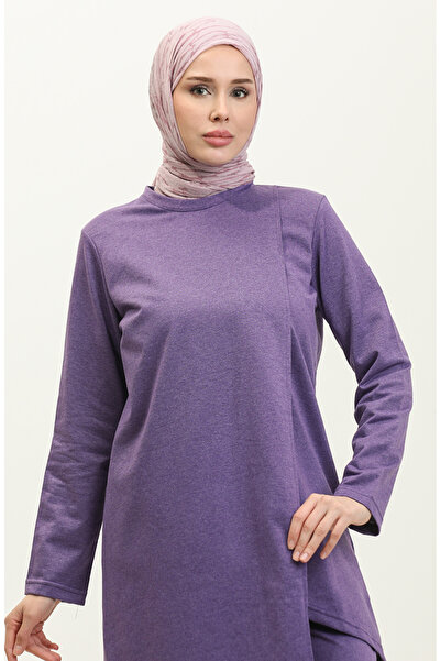 sefamerve Asimetrik Kesim İki İplik Eşofman Takım 03076-04 Koyu Lila