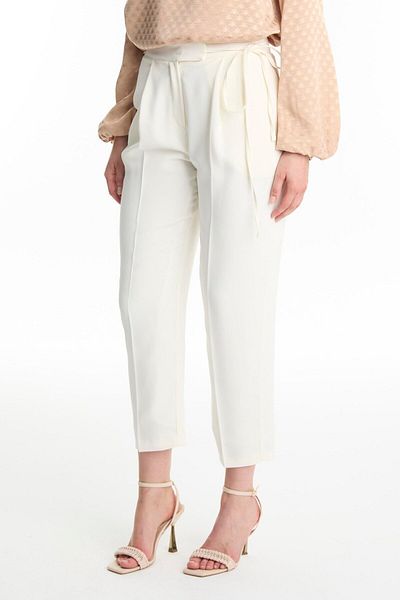 Zühre Ecru Trousers with Belt Detail P-0229