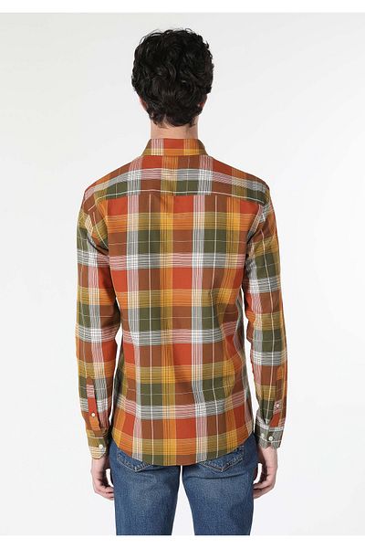 Colin's Cămașă galbenă Slim Fit pentru bărbați - mânecă lungă, în carouri Cl 1061017