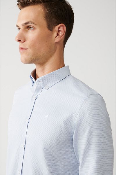 Avva Men's Blue Buttoned Collar Cotton Easy-Iron Shirt A32Y2089