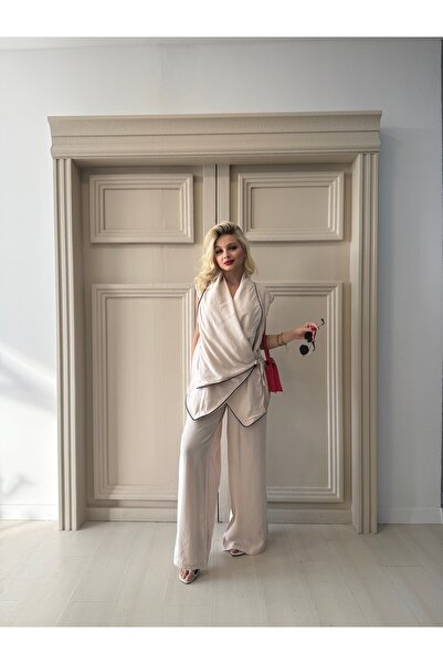 FEHUBLOOM Ecru Bias Double Breasted Vest Pants Set