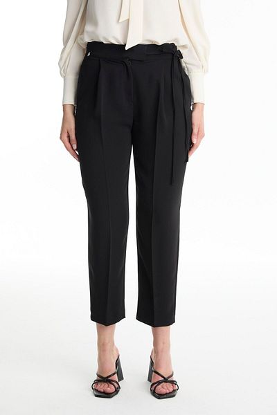 Zühre Black Pants with Pleated Belt Detail P-0229