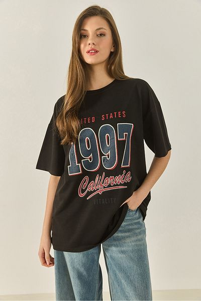 Bianco Lucci Women's 1997 Printed Cotton Oversize T-Shirt 3056 60284048