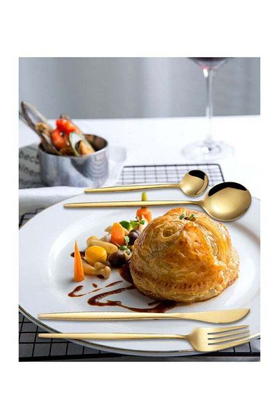 COOYA 24-Piece Stainless Steel Kitchen Cutlery Set, With Stand, Mirror Polished, for 6 People, Glod