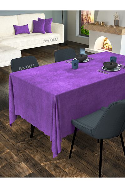 FAVOLLİ Velvet Textured Violet Purple Tablecloth