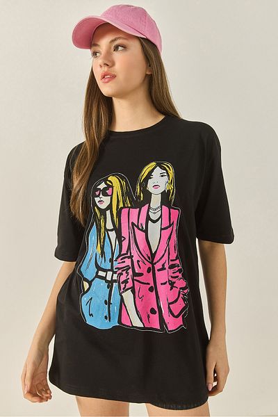 Bianco Lucci Women's Crew Neck Printed Short Sleeve Women's T-Shirt 5242 60284049