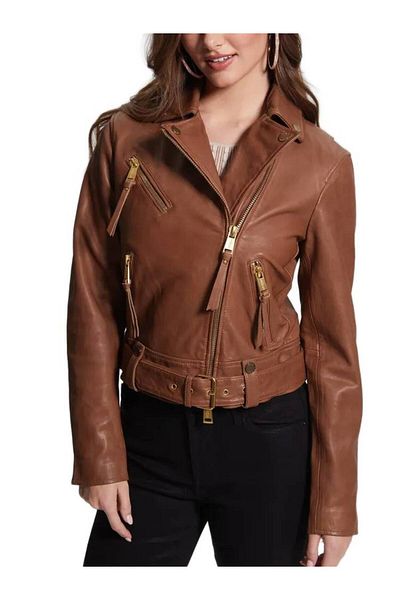 Guess CAMILLE LEATHER JACK women's jacket brown