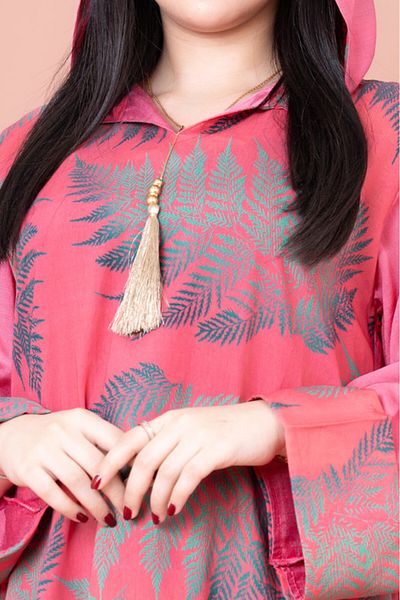 IKKXA Hooded Leaf Print Jalabiya