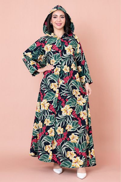 IKKXA Floral Printed Hoodie Jalabiya