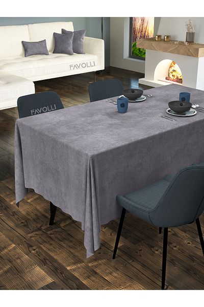 FAVOLLİ Velvet Textured Gray Color Tablecloth