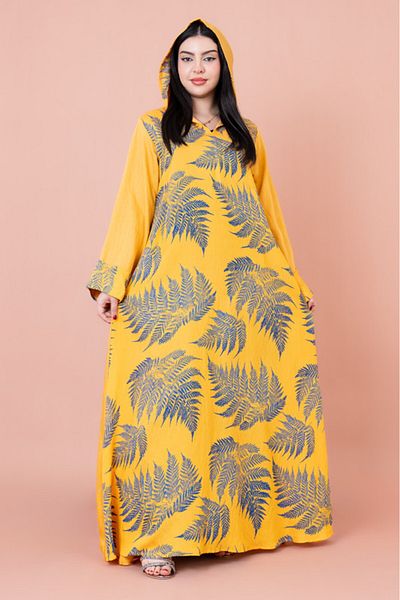 IKKXA Hooded Leaf Print Jalabiya