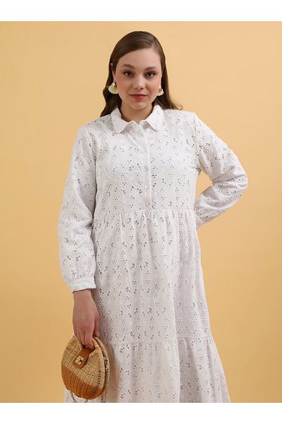 ALİA Alia Plus Size Κέντημα Φόρεμα Λευκό