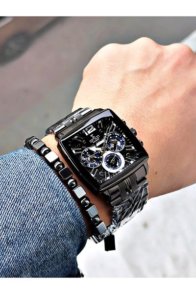 Reward Black Color Square Model Functions Active Men's Wristwatch + Bracelet