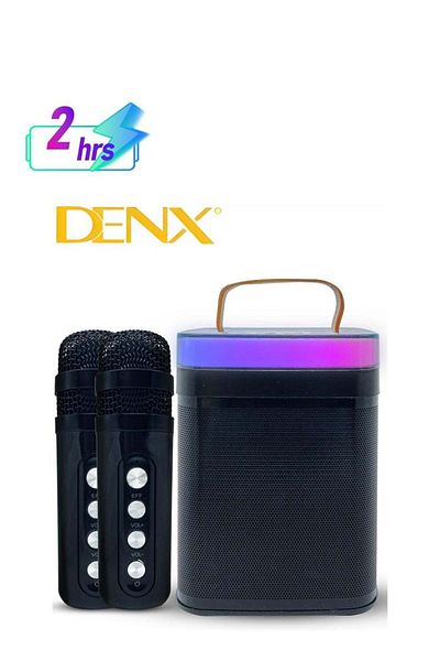 Denx جهاز كاريوكي، مكبر صوت كاريوكي صغير محمول مزود بميكروفونين لاسلكيين وأضواء ديناميكية