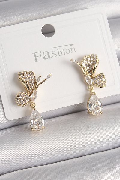 Skygo Rice gold color zircon stone swallow bird model dangle detail women's earrings - tj-bkp9919