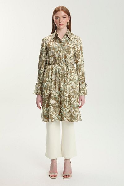 Zühre Patterned Shirt Collar Mustard Tunic T-1585