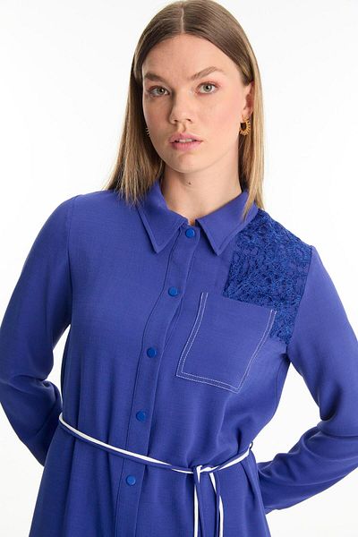 Zühre Shirt Collar Lace Detailed Long Violet Tunic T-1451