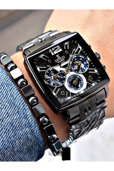 Reward Black Color Square Model Functions Active Men's Wristwatch + Bracelet