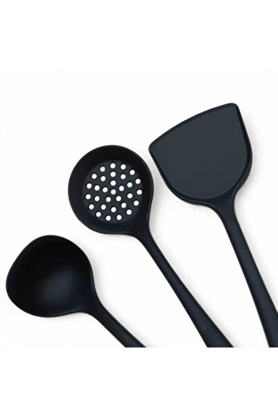 Anadolu Saray 3-Piece Silicone Kitchenware Set - Ladle Spatula Colander Heat Resistant Spoon and Serving Set
