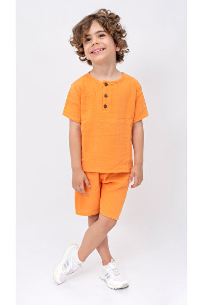 Bubito Unisex Baby&Child 100% Cotton Buttoned Muslin Top and Bottom Shorts Set-Cinnamon
