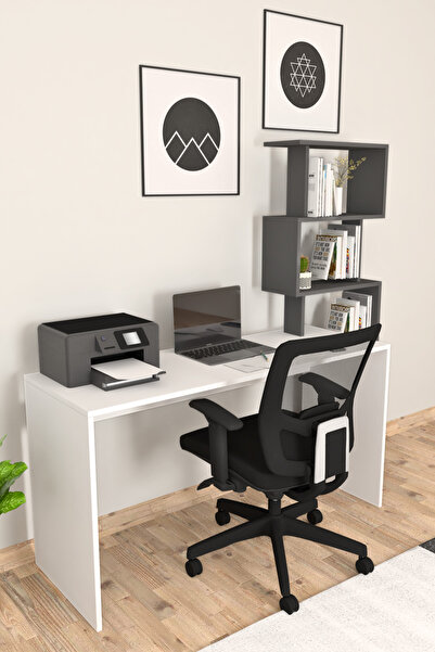 Moonlife Pratik Kitaplıklı Çalışma Masası Beyaz Antrasit